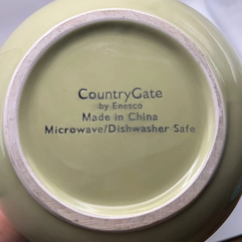 Country Gate by Enesco‎ Green Ceramic Pitcher Flower Leaf Square Embossed